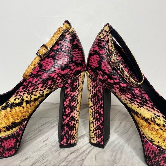 Jeffrey Campbell Okurr Chunky Platform Snakeprint Leather Pump 7 1/2 - Picture 8 of 16